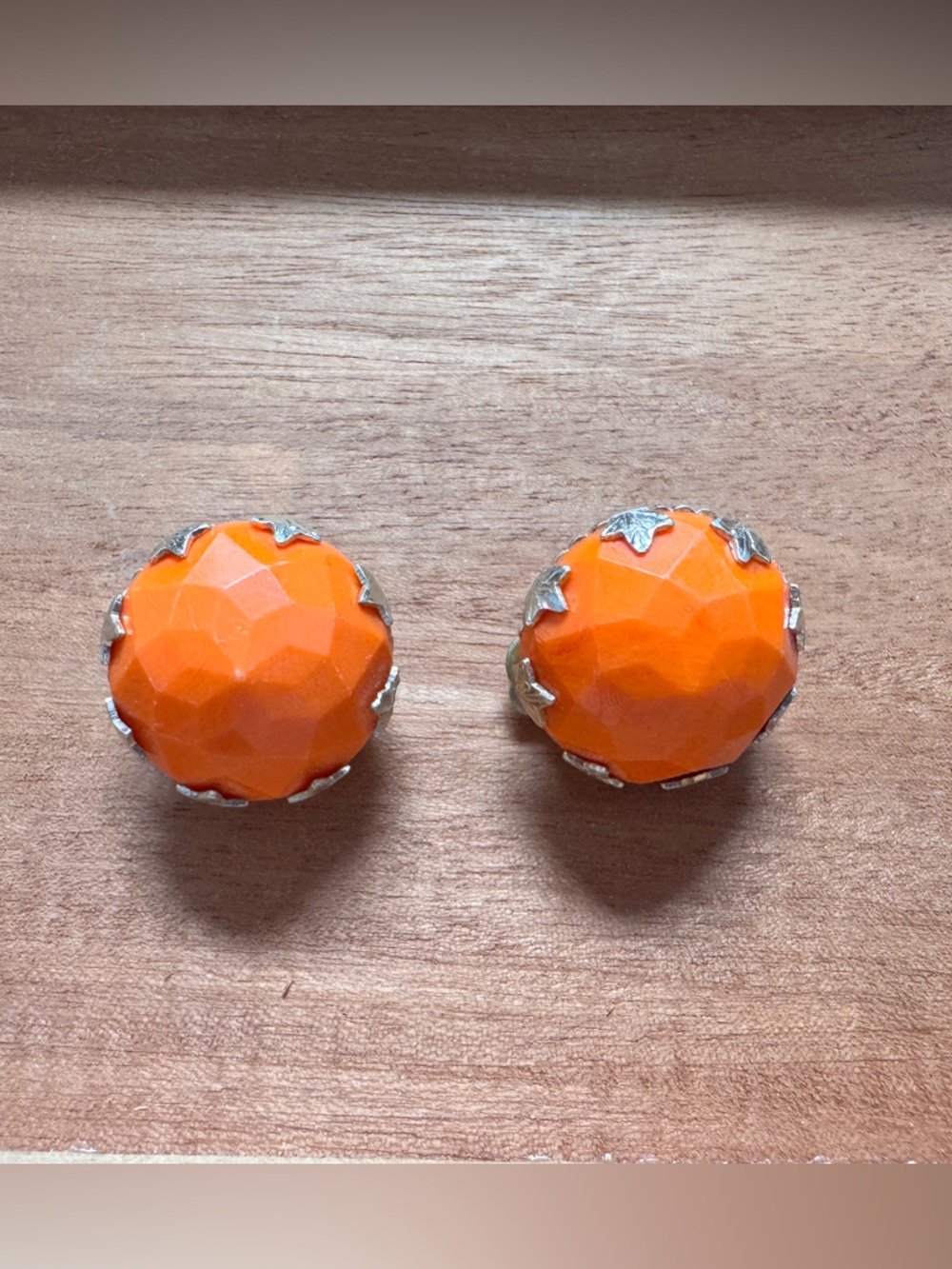 Vintage Orange Faceted Clip-On Earrings